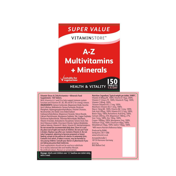 Vitamin Store A-Z Multivitamins & Minerals Food Supplement, 150 Tablets