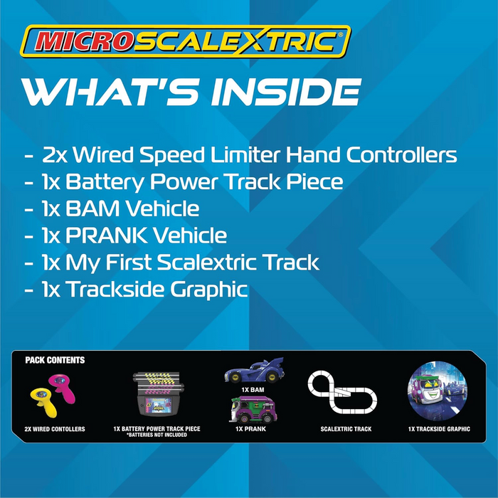 Micro Scalextric G1186M Batwheels Bam vs Prank Battery Powered Race Set - Slot Car Racing For Kids