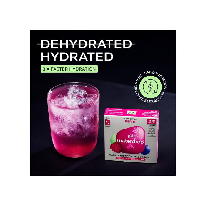 Waterdrop Microlyte BLACKBERRY | 12 Rapid Hydration Tablets with 4 Electrolytes, 9 Vitamins, Zinc -3 Flavours | Keto, Gluten-Free, Zero Sugar & Vegan Recovery Drink | Rapid Rehydration | Water Flavouring