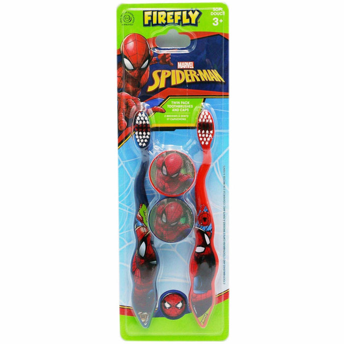 Firefly Spiderman Twin Pack Toothbrush And Caps