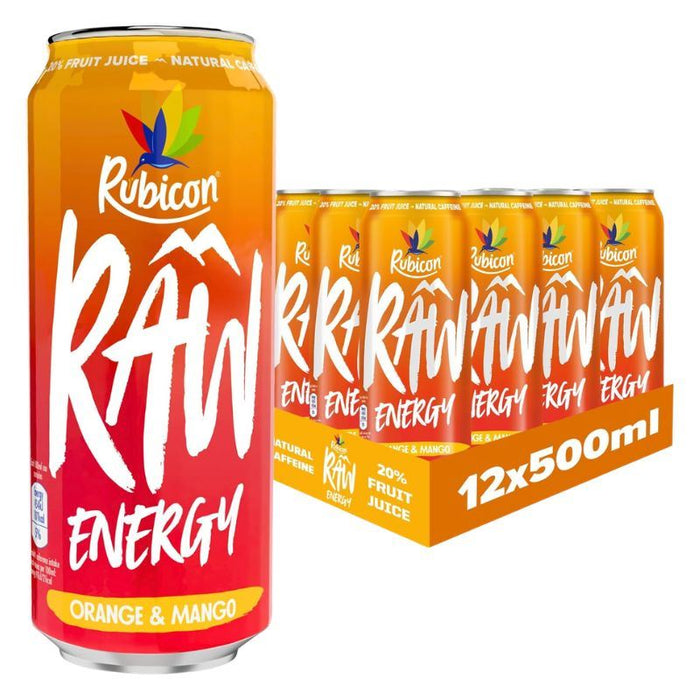 Rubicon Raw Energy Drink Orange & Mango (12 x 500ml)