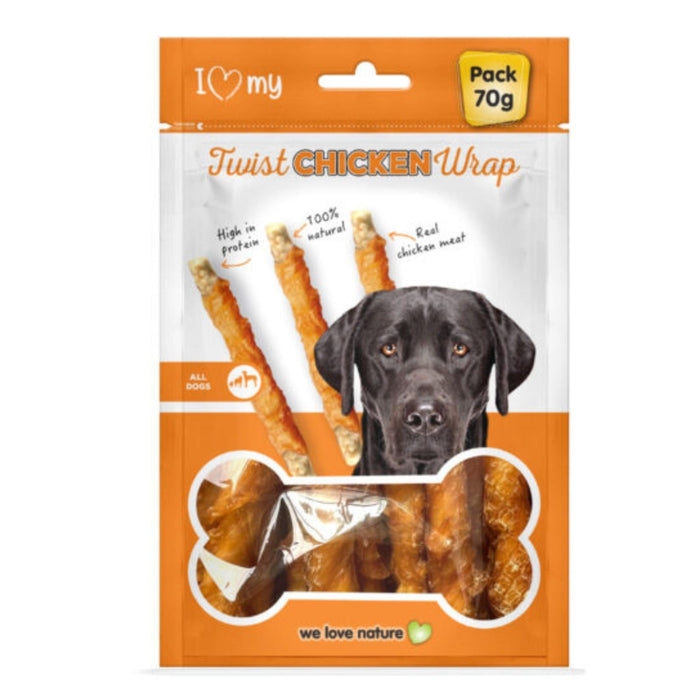 I Love My Pets Dog Treats Twist Chicken Wrap 70g (Box of 24)
