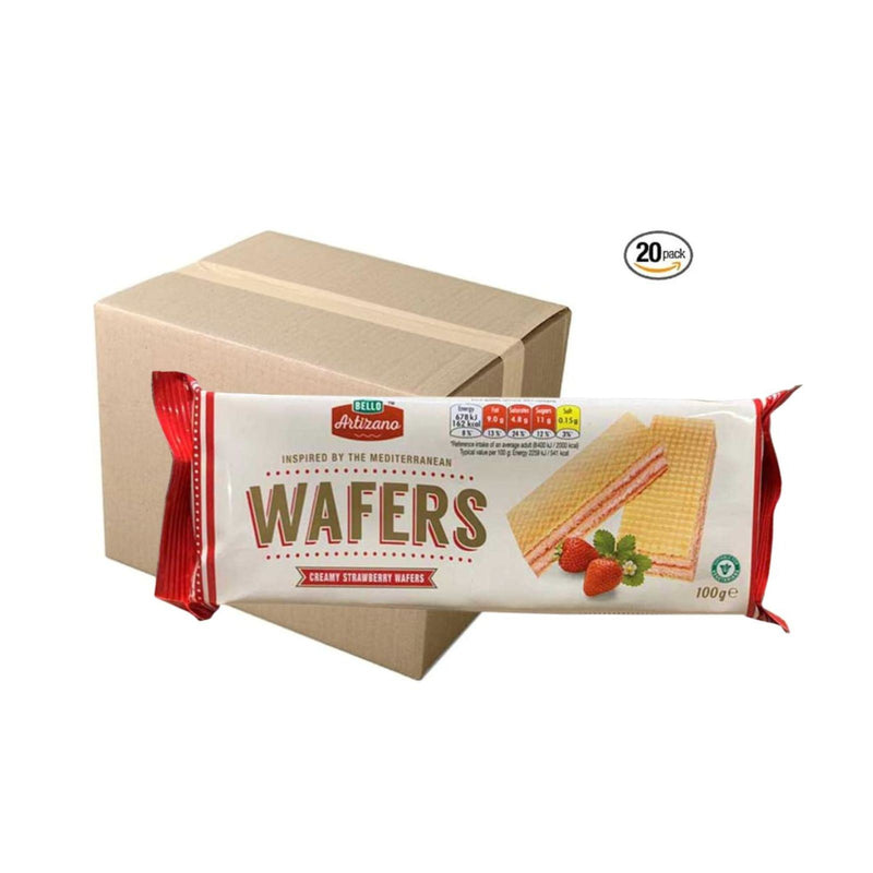 Bello Artizano Cream Wafers Creamy Strawberry, 100g (Box of 20)