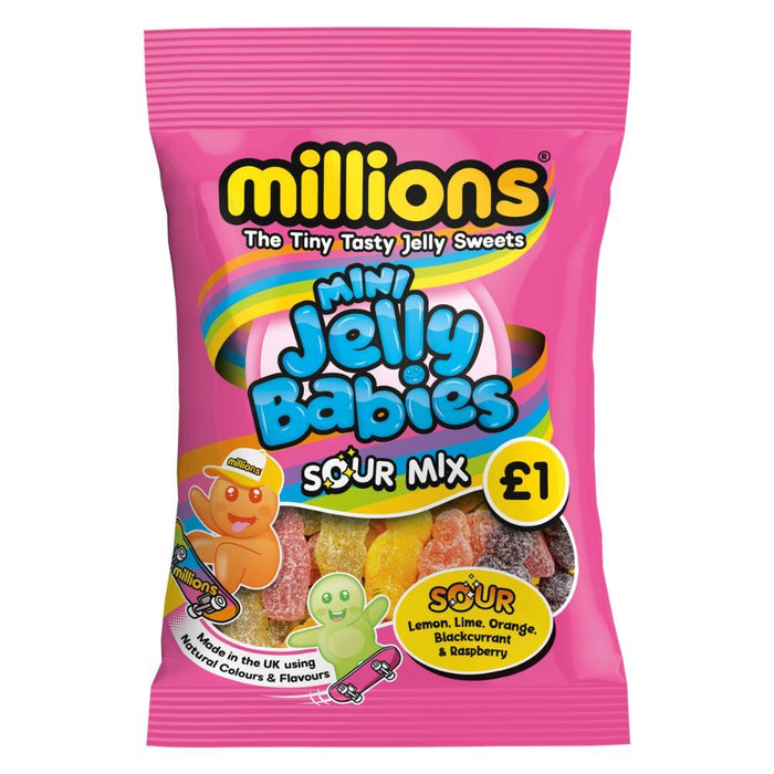 Millions Mini Jelly Babies Sour Mix Bag (12 x 100g)