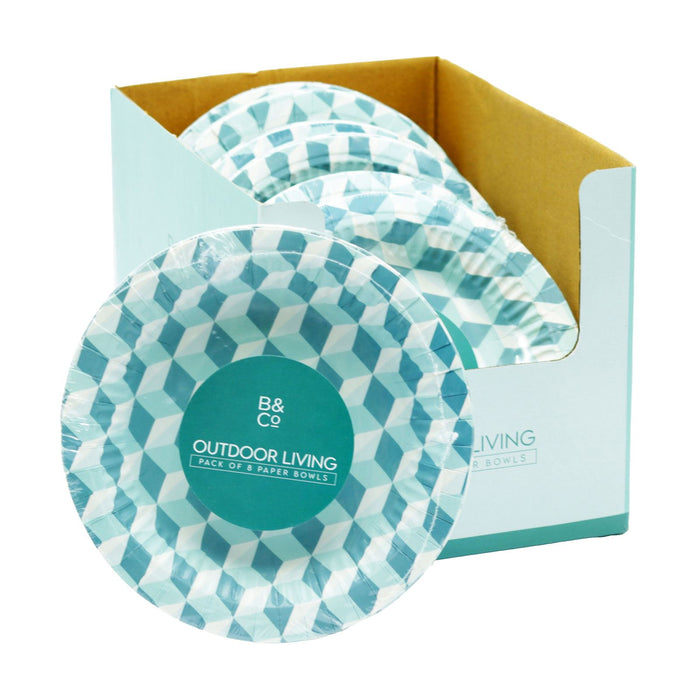 B&CO Outdoor Living Bowls Paper 7.5" Geometric Design (Pack of 8)