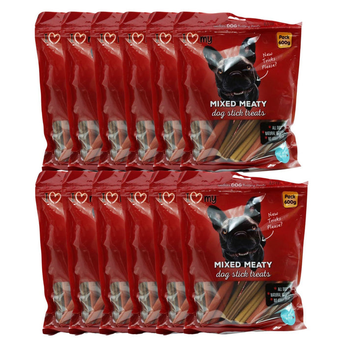 I Love My Pets Dog Treats Mixed Meaty Sticks 600g (Box of 12)