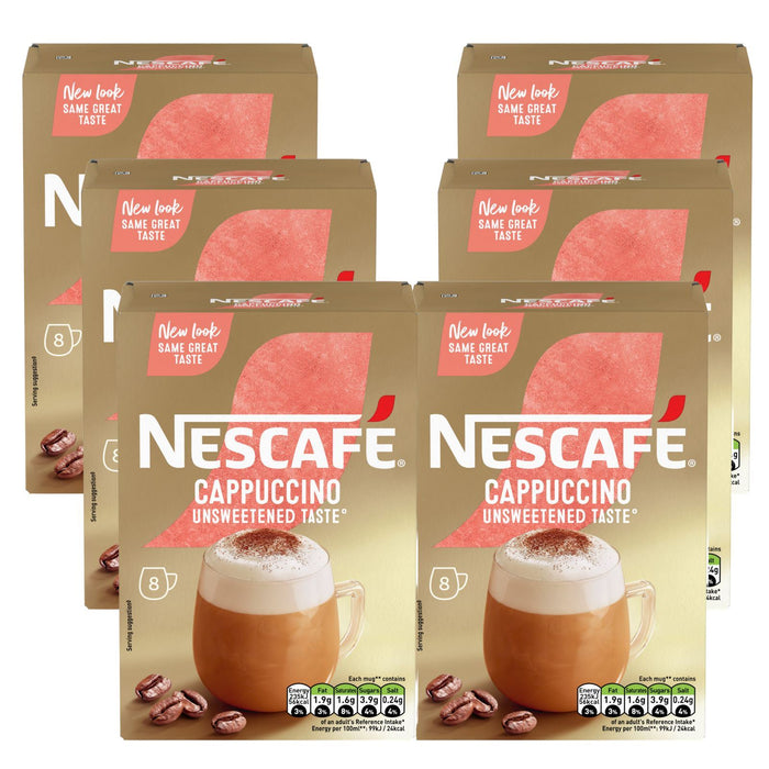 6x Nescafe Gold Cappuccino Unsweetened Taste 8 Sachets