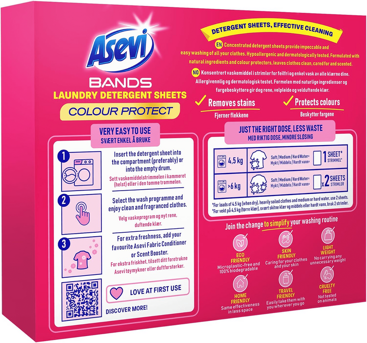 Asevi Bands Laundry Detergent Sheets Colour Protect, 30 Washes