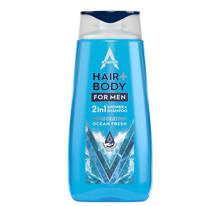 Astonish 2 In 1 Shampoo Shower Gel Hair Body Wash For Men Ocean Fresh 400ml