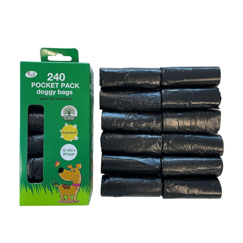 TidyZ Doggy Bags with Tie Handles, Pocket Pack,Fragranced Black  (12 rolls of 20 Bags) 240 Pack - image 2