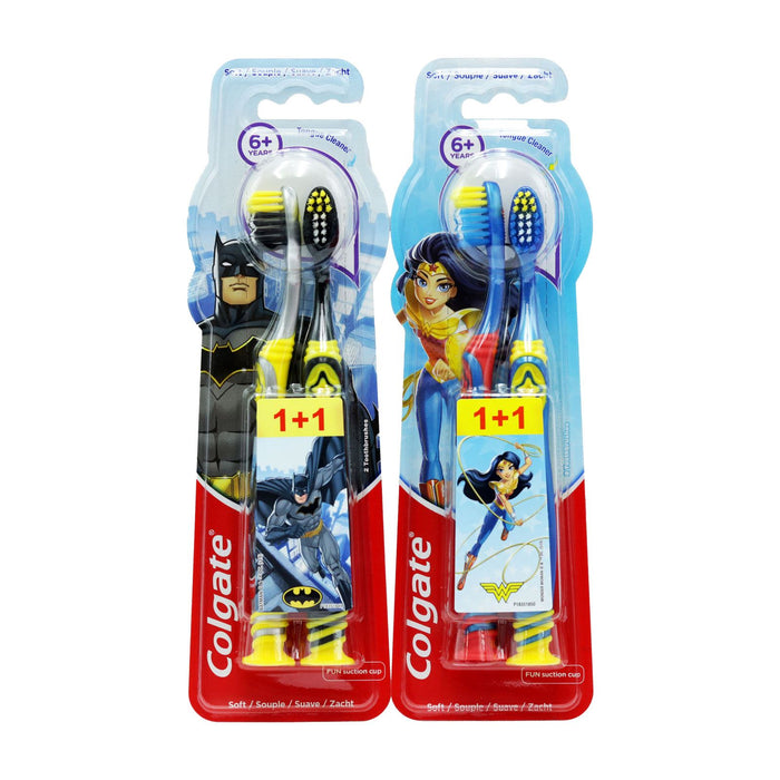 Colgate Soft Toothbrush Kids 6+, Batman & Wonder Woman, 2 Pack