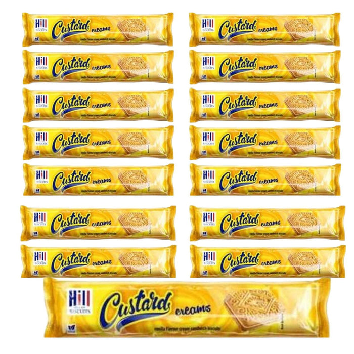 Hill Biscuits Custard Flavour Cream Sandwich Crunchy Biscuits, 150g, Pack of 3 (Box of 15)