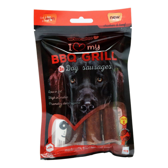 I Love My Pets Dog Treats BBQ Grill Dog Sausages Chicken & Beef 3 Pack 60g (Box of 12)