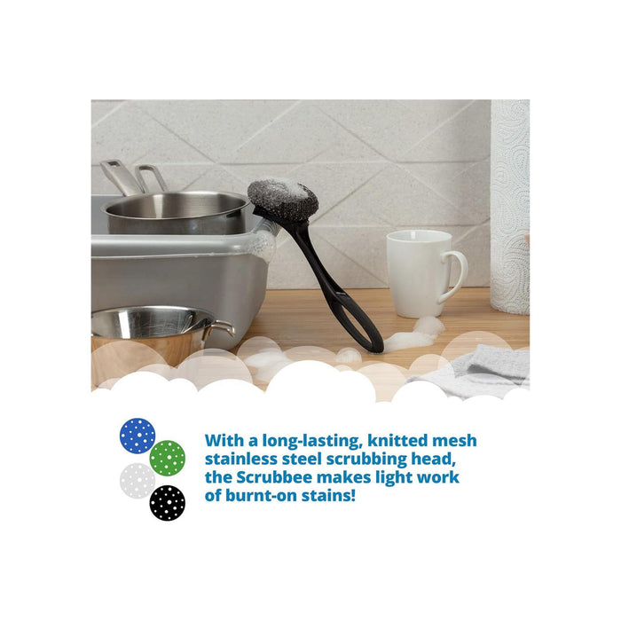 Dishmatic Scrubbee Washing-Up Stainless Steel Scourer  Washing-Up Handle with Easy-Grip Handle