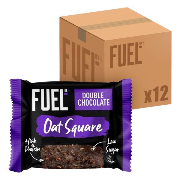FUEL10K Double Chocolate Oat Squares, High in Protein & Fibre, (12 x 50g)