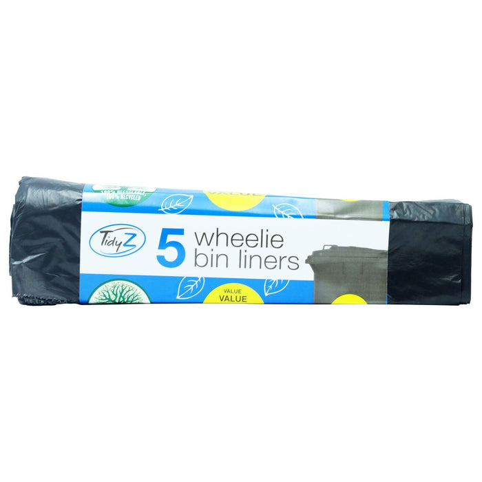 Tidyz Super Strong Wheelie Bin Black Bin Liners 5 Pack - 300L