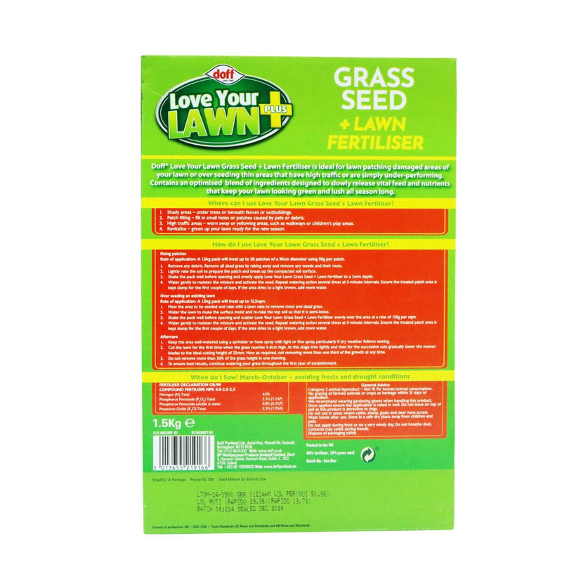 Doff Lawn Grass Seed & Fertilizer Mix,  Extra Value Pack, For Thicker Greener Grass 1.5kg - image 2