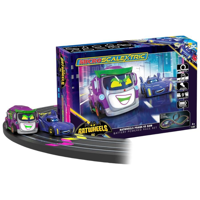 Micro Scalextric G1186M Batwheels Bam vs Prank Battery Powered Race Set - Slot Car Racing For Kids