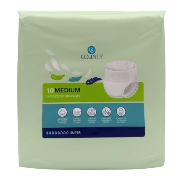 CS Unisex Stay Dry Incontinence Pants, Super Absorbency Medium, 10 Pads