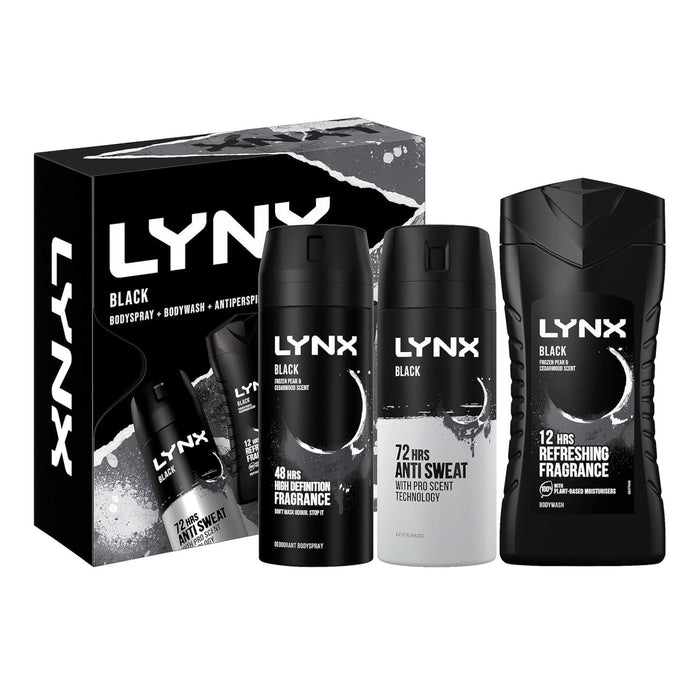 LYNX Black Trio Deodorant Gift Set Body Wash, Body Spray & Anti-Perspirant 3 piece