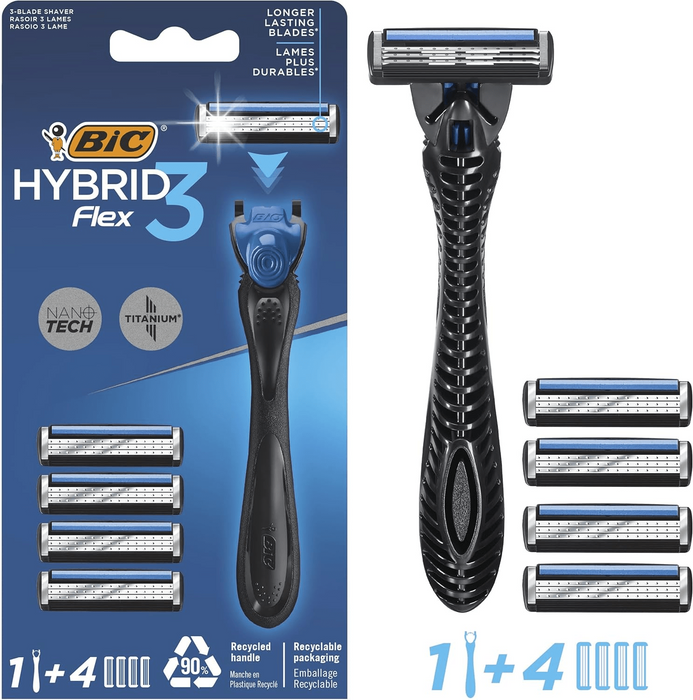 BIC Flex 3 Hybrid Men's Razors with 1 Handle and 4 Cartridges