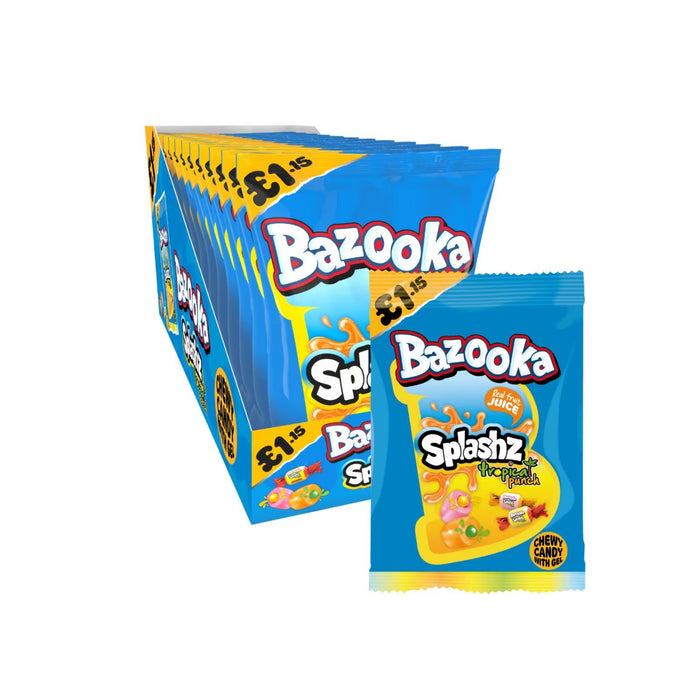 Bazooka Splashz Tropical Fruit Bag  £1.15 PMP 120g (Box of 12)