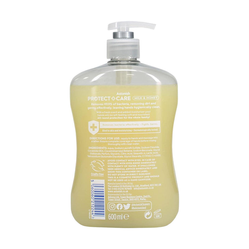 Astonish Protect and Care Kind to Skin Moisturising Anti-Bacterial Hand Wash Soap, Milk and Honey 600ml - image 2