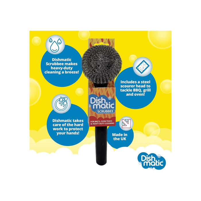 Dishmatic Scrubbee Washing-Up Stainless Steel Scourer  Washing-Up Handle with Easy-Grip Handle