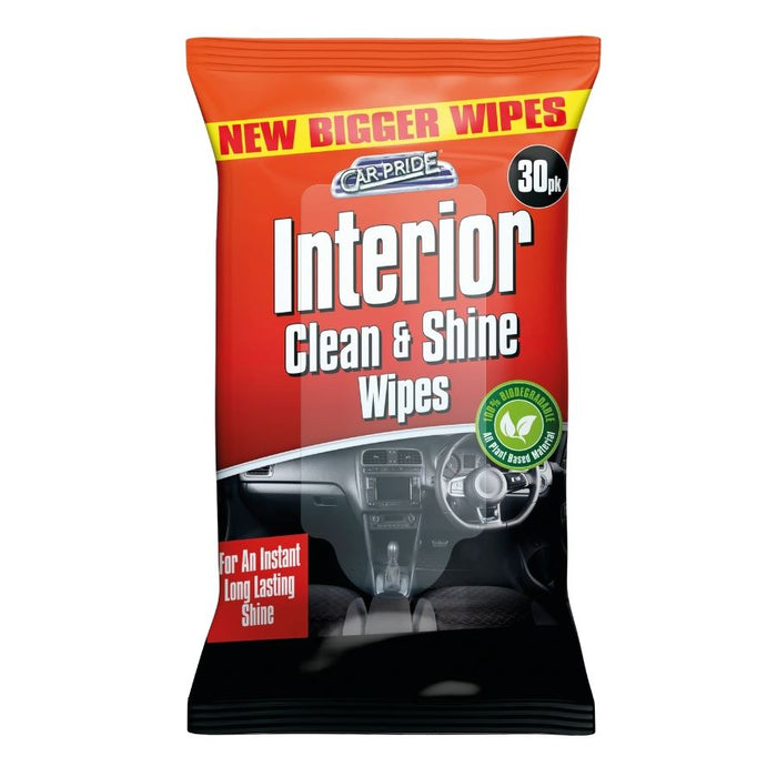 Car Pride Interior Car & Shine Biodegradable Wipes 30pk