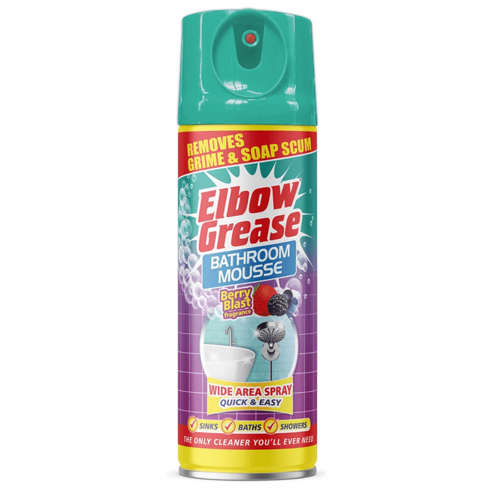 Elbow Grease Lemon Zest, Hawaiian Fresh & Berry Blast Bathroom Mousse Spray Mixed (3 x 400ml)