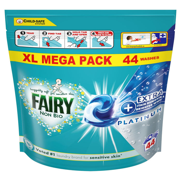 Fairy Non Bio Platinum Washing Pods Extra Stain Removal, 44 Washes