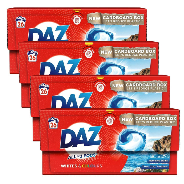 4x Daz All in 1 Pods Washing Capsules, Whites & Colours 26's