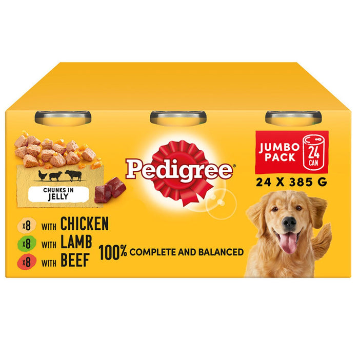 Pedigree Adult Wet Dog Food Tins Mixed in Jelly 385g (Box of 24)