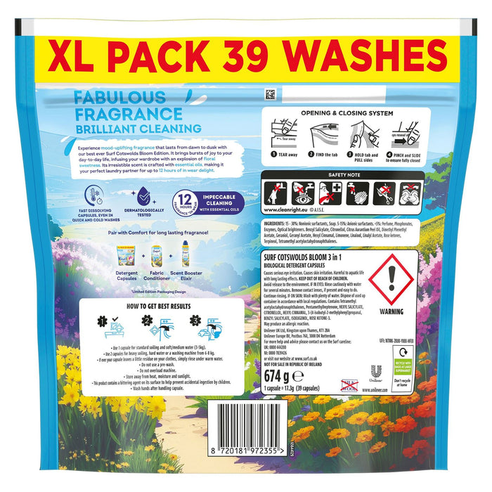 Surf 3-in-1 Laundry Washing Detergent Capsules Cotswolds Bloom, 39 Washes