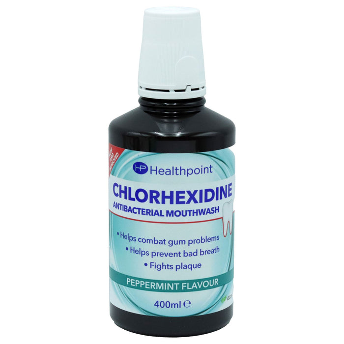 Healthpoint Chlorhexidine Antibacterial Mouthwash Alcohol Free Peppermint Flavour, 400ml