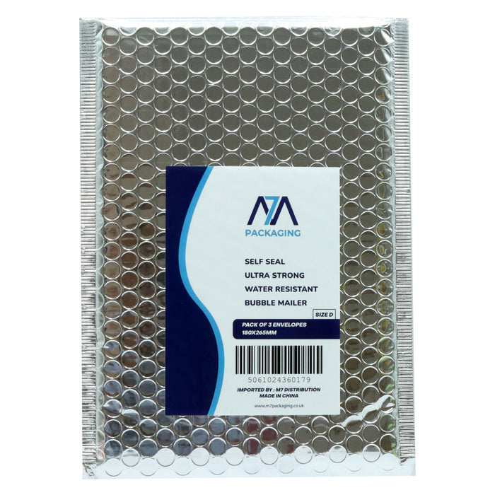 Envelope Bubble Silver Peel and Seal Protective Size D 180x265mm 3 Pack (Box of 40)