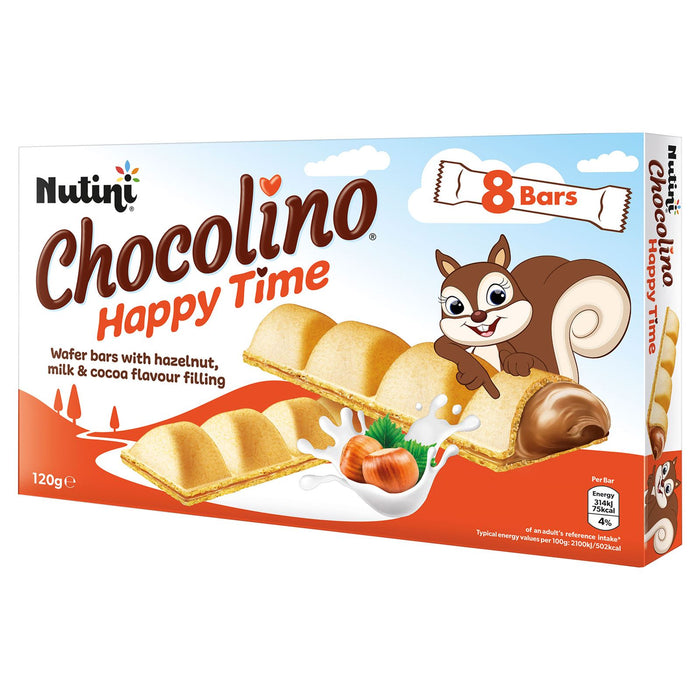 Nutini Chocolino Wafer Bars with Hazelnut & Cocoa Flavour Filling Pack of 8 120g  (Box of 15)