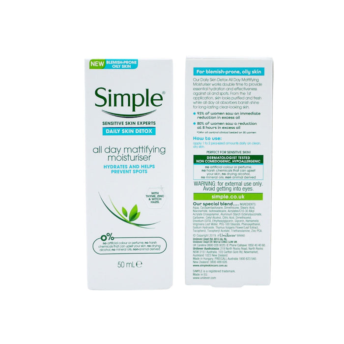 Simple Daily Skin Detox All Day Mattifying Moisturiser, 50 ml