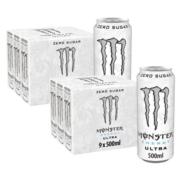 Monster Ultra Energy Drink Zero Sugar, 18 Cans (2 x 9 x 500ml)
