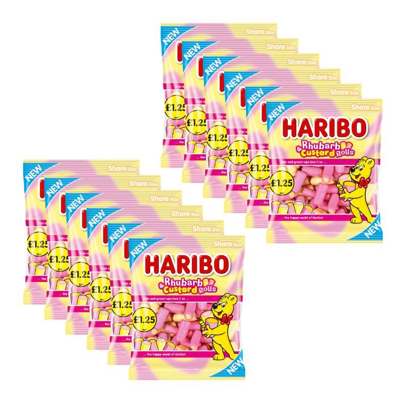 Haribo Rhubarb & Custard Rolls Sweets Sharing Bag (12 x 140g)