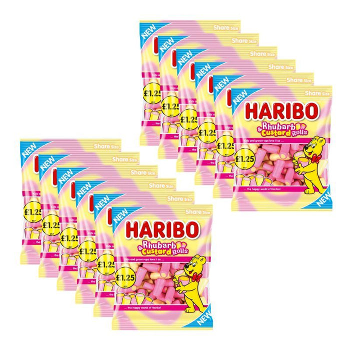 Haribo Rhubarb & Custard Rolls Sweets Sharing Bag (12 x 140g)