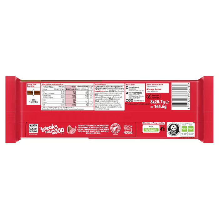 KitKat 2 Finger Gingerbread Chocolate Bar Multipack, 8 Pack (20 x 165.6g)
