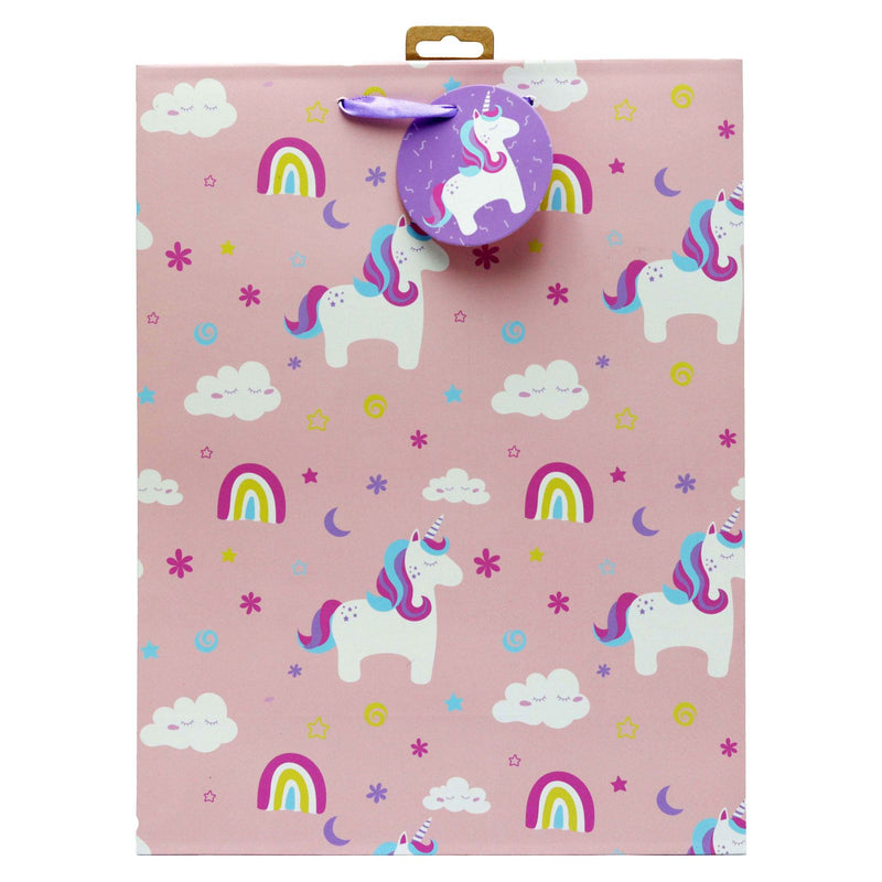 Pink Rainbow Unicorn Kids Gift Wrapping Paper Bag Large
