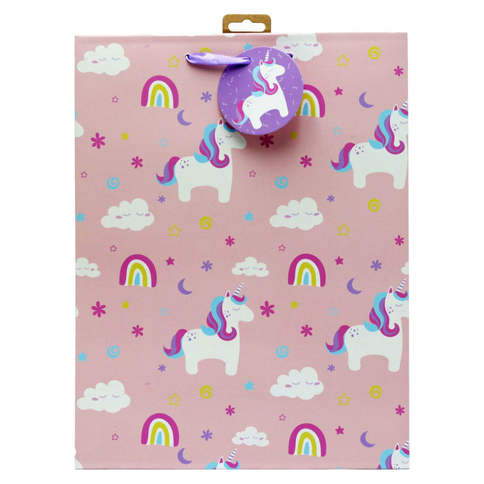 Pink Rainbow Unicorn Kids Gift Wrapping Paper Bag Large