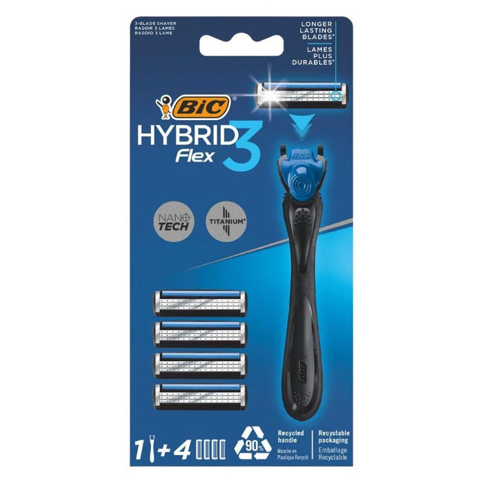 BIC Flex 3 Hybrid Men's Razors with 1 Handle and 4 Cartridges
