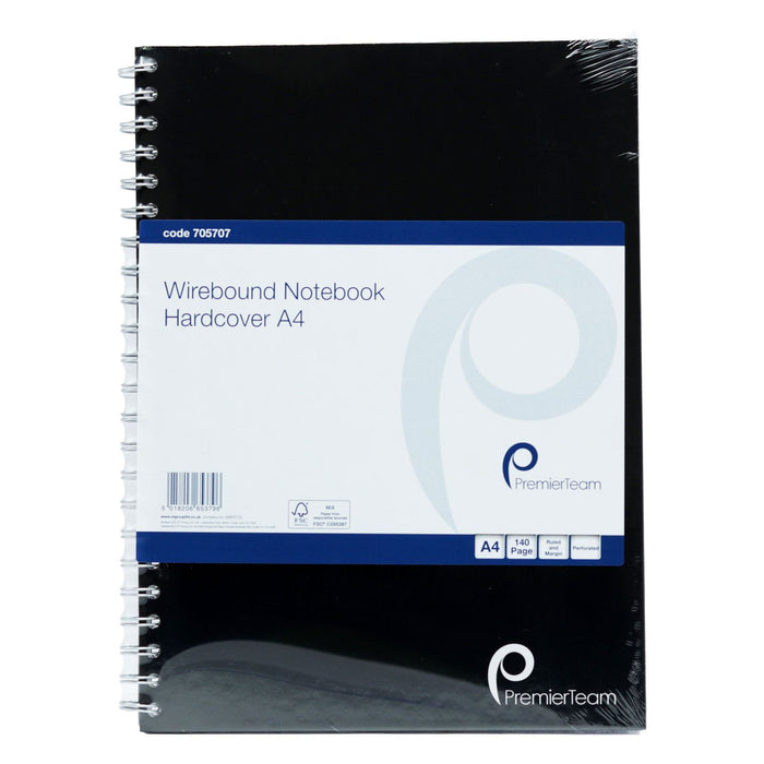 PremierTeam Wirebound Notedbook Hardcover A4, 140 Pages