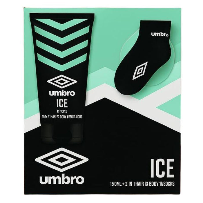 Umbro Ice Gift Set For Men - 2-in-1 Hair & Body Wash (150ml) & Men's Sport Socks