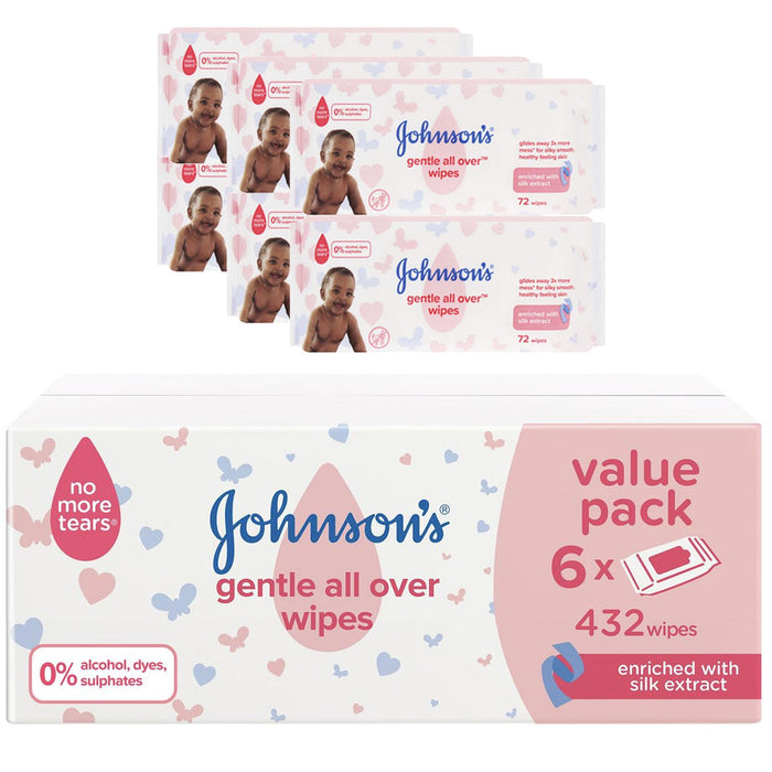 Johnson's Gentle All Over Baby Skincare Wipes - 432 Count (6 Packs of 72)