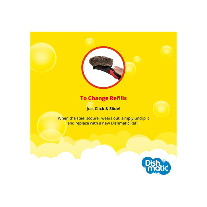 Dishmatic Scrubbee Washing-Up Stainless Steel Scourer  Washing-Up Handle with Easy-Grip Handle