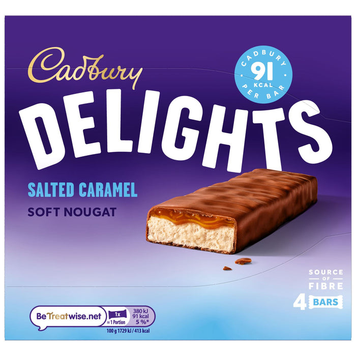 Cadbury Delights Soft Nougat Salted Caramel Bars, 4 Pack (9 x 88g)